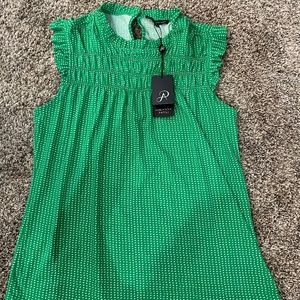 NEW ANDRENNA PAPELLE GREEN SMOCKED DOTTED BLOUSE